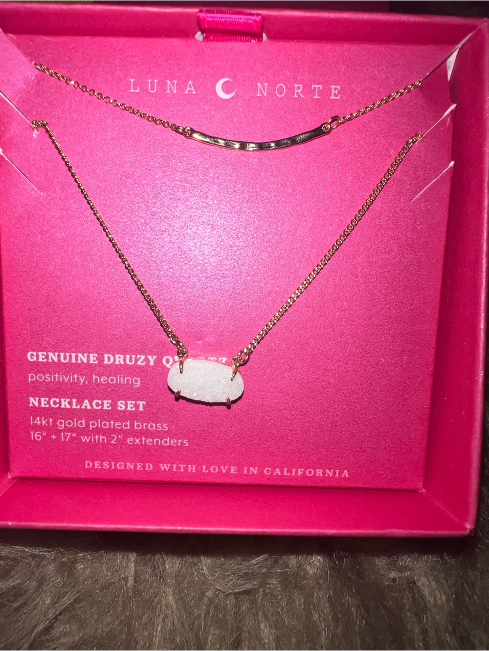 White Druzy Quartz Double Necklace Set - Gold Plated Brass